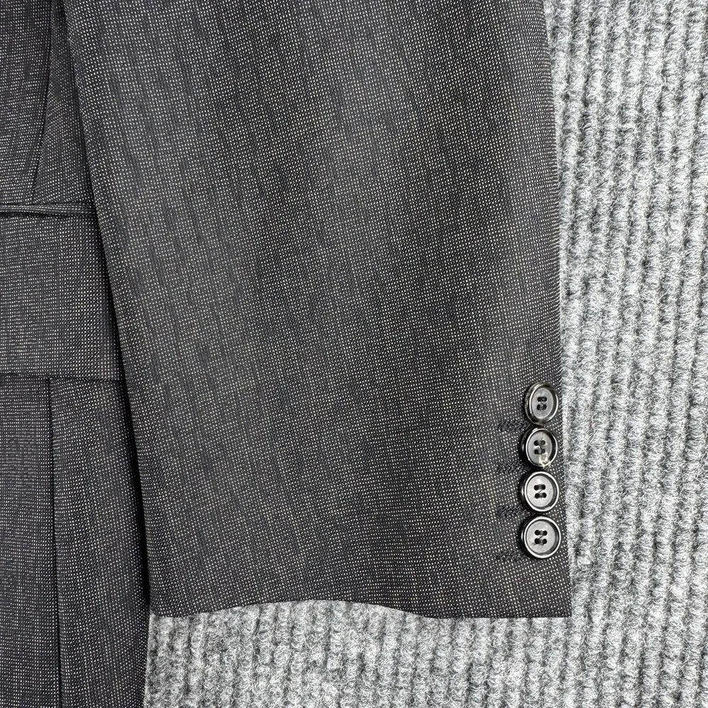 Vintage Hugo Boss Suit Jacket 42R Taupe Wool Mohair Birdseye Ombre Ticket Pocket